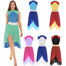 Women Asymmetrical Color Block Lyrical Dance Dresses Liturgical Praise Costume