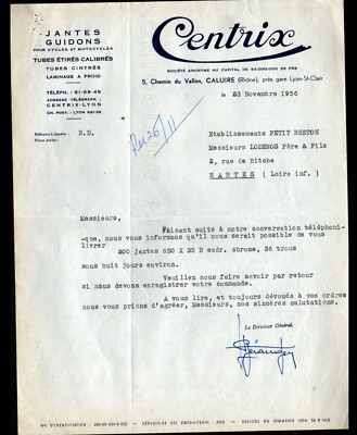 CALUIRE (69) LENKER & FELGEN für KLEINE BRETONISCHE FAHRRÄDER & MOTORRÄDER ''CENTRIX'' von 1956