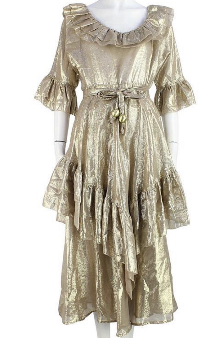 LISA MARIE FERNANDEZ GOLD ANGEL MIDI DRESS FESTIVE RUFFLE RRP£915 SZ12 WORN ONCE image 2