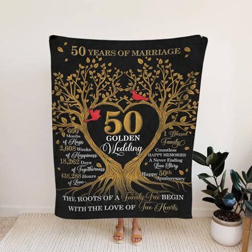 50th Anniversary Blanket Gifts, Gift for 50th Wedding Anniversary, 50 50"x60" 2 - Picture 5 of 7