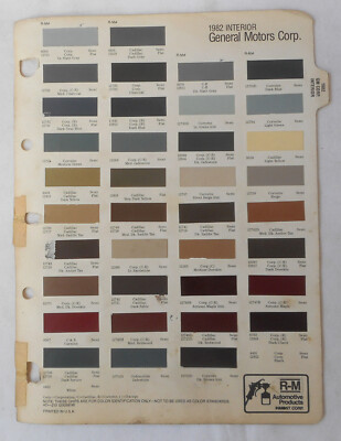 1982 GM R-M COLOR PAINT CHIP CHART ALL MODELS BUICK CHEVROLET PONTIAC CADDY OLDS