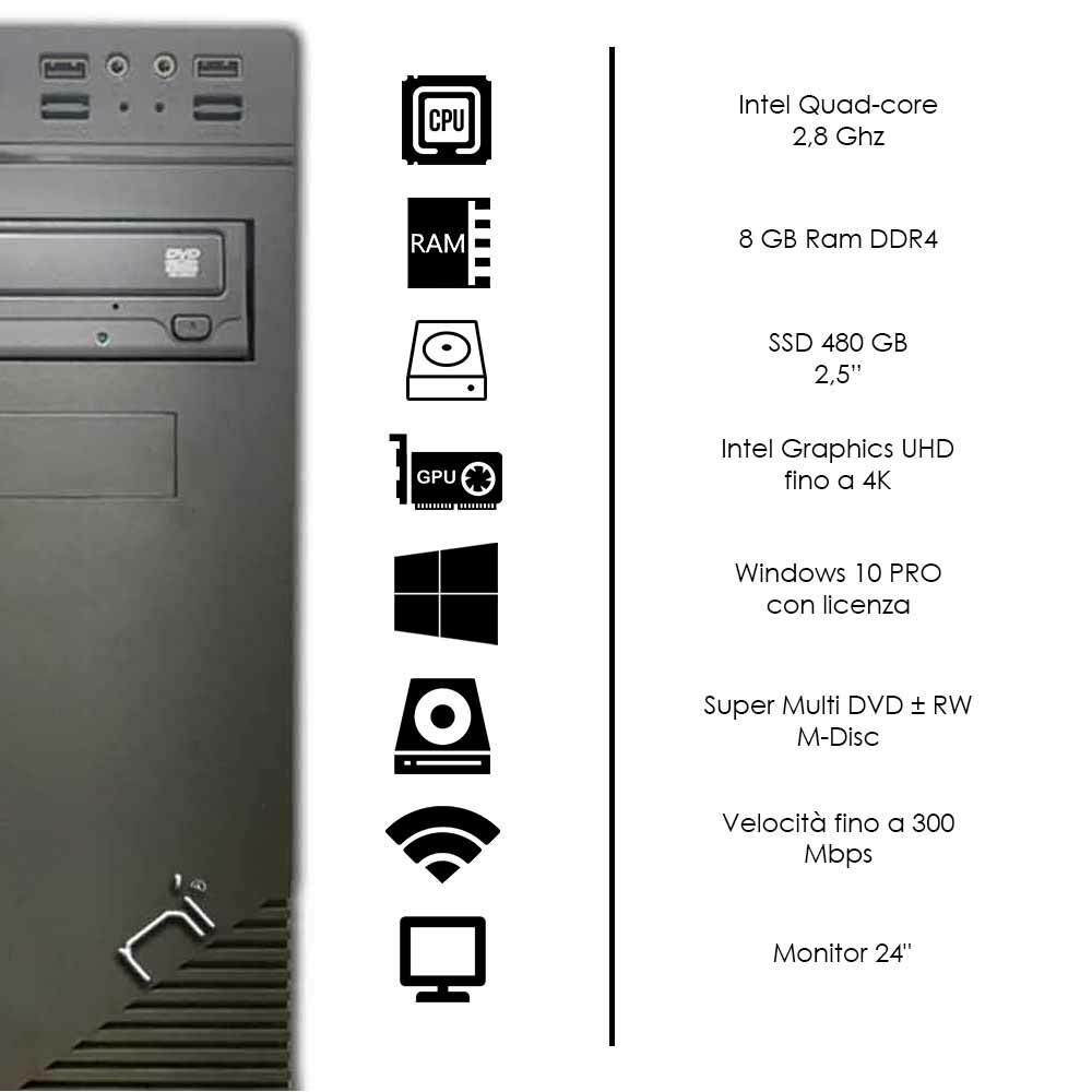 Pc fisso completo 8gb ram ssd 480gb monitor mouse tastiera altoparlanti inclusi foto 2