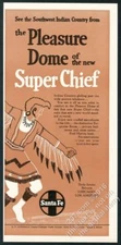 1951 Santa Fe Railroad Native American Indian dancer train art vintage print ad