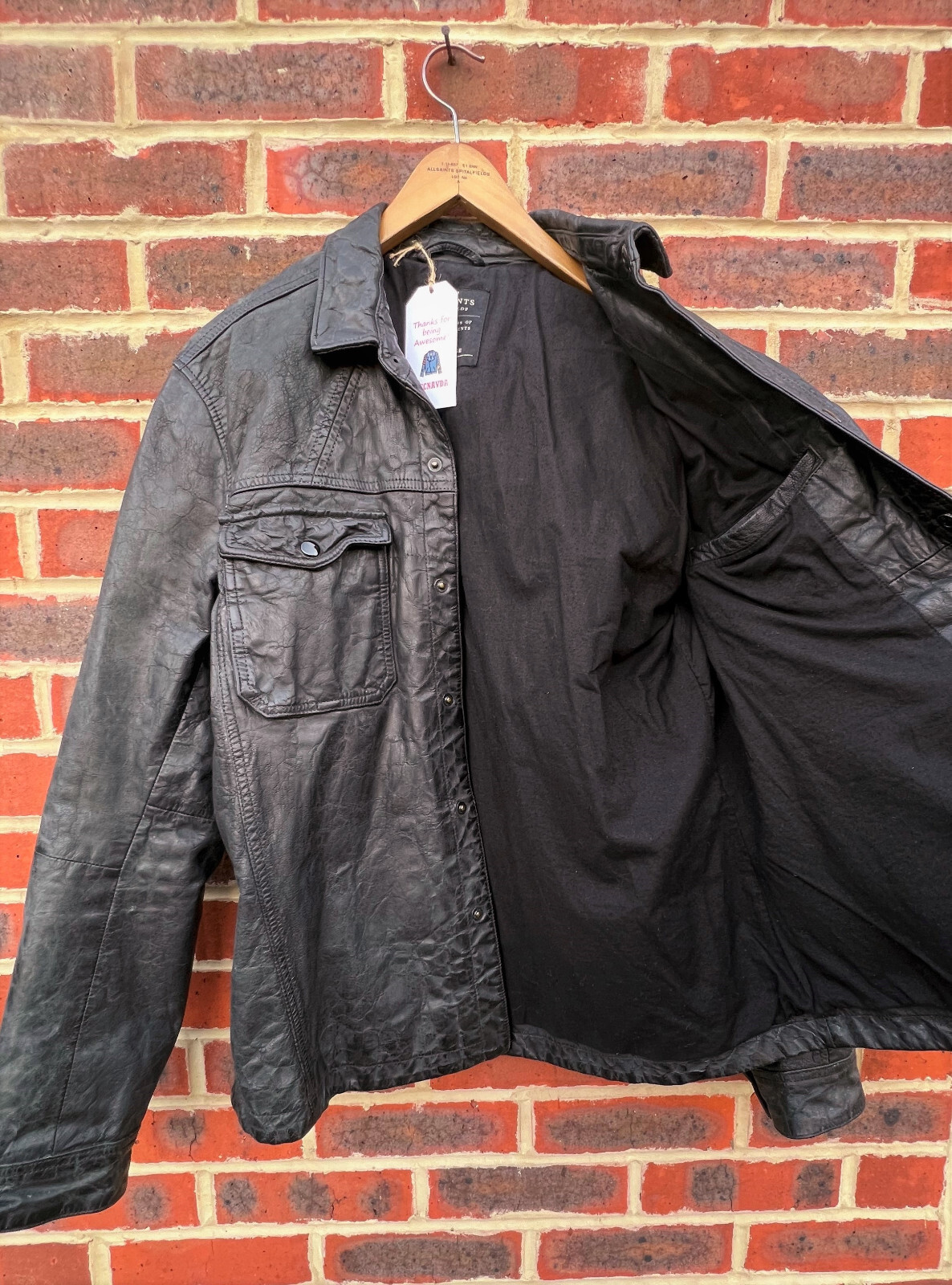 All Saints Mens RUIN Leather Shirt Jacket XLRock Biker shacket EXTRA