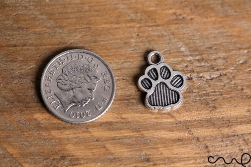 8 x Silver Dog Paw Metal Charms Small Jewellery Making Craft Double Sided - Picture 5 of 6