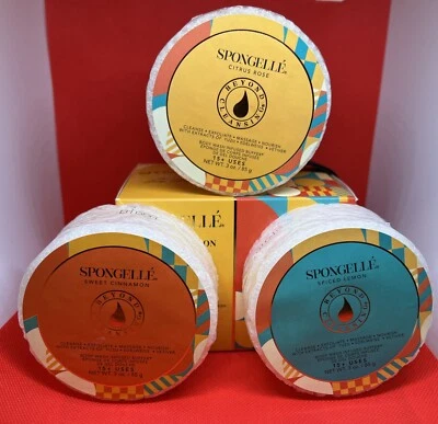 Spongelle SWEET CINNAMON * CITRUS ROSE* SPICED LEMON Trio (3) Buffers Sponge