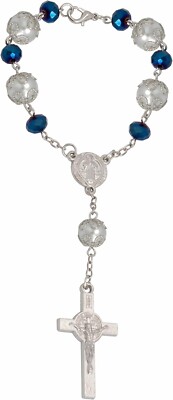 Navy Blue Catholic Auto Rosary St. Benedict Medal for Rearview Mirror Hanging