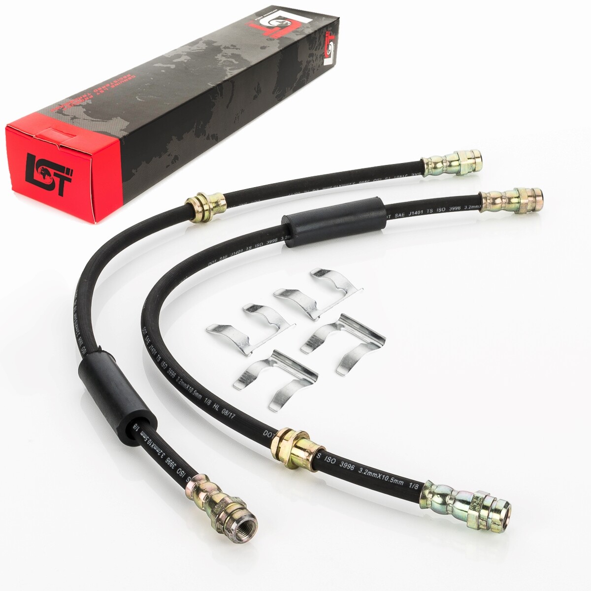 2x Brake Line Brake Hose Front + Holding Clamp for Audi TT 8J - 555 mm