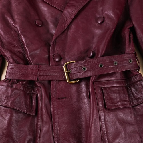 Vintage Dimitri of Italy Custom Tailor Men's Red / Burgundy Long Leather Coat - Picture 6 of 24