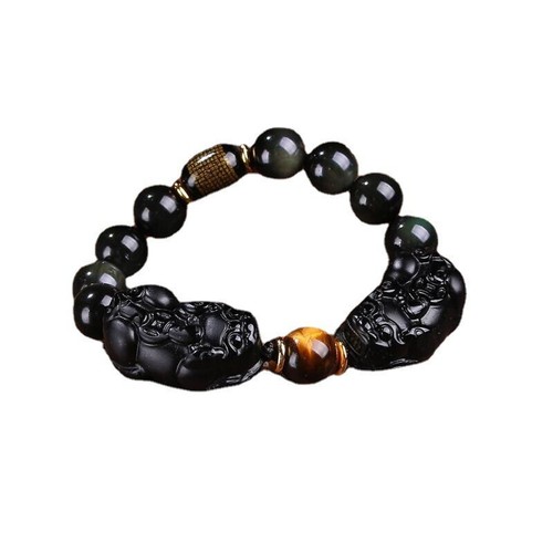 Good Feng Shui Black Obsidian Pixiu Bead Bracelet Wealth Chain Jewelry Gift - Picture 7 of 8