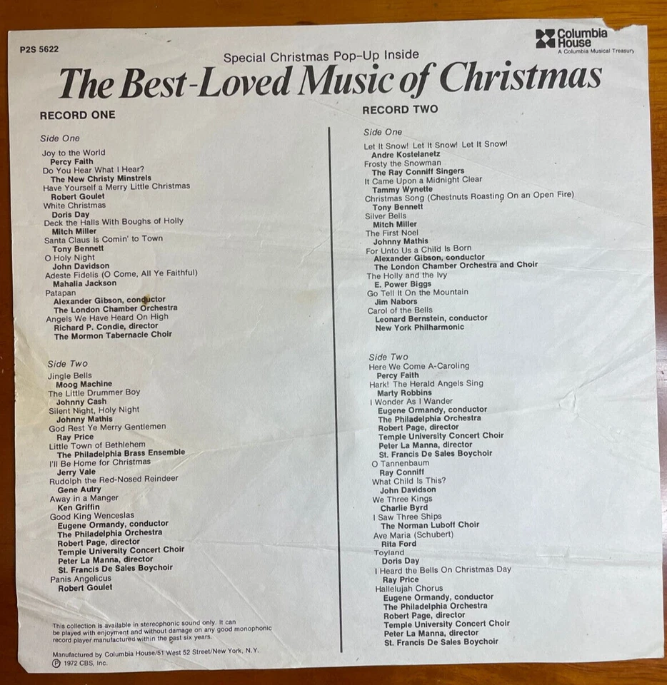 THE BEST LOVED - MUSIC OF CHRISTMAS 3D POP UP GATEFOLD 1st U.S. 1972 2xLP - Image 3 of 4