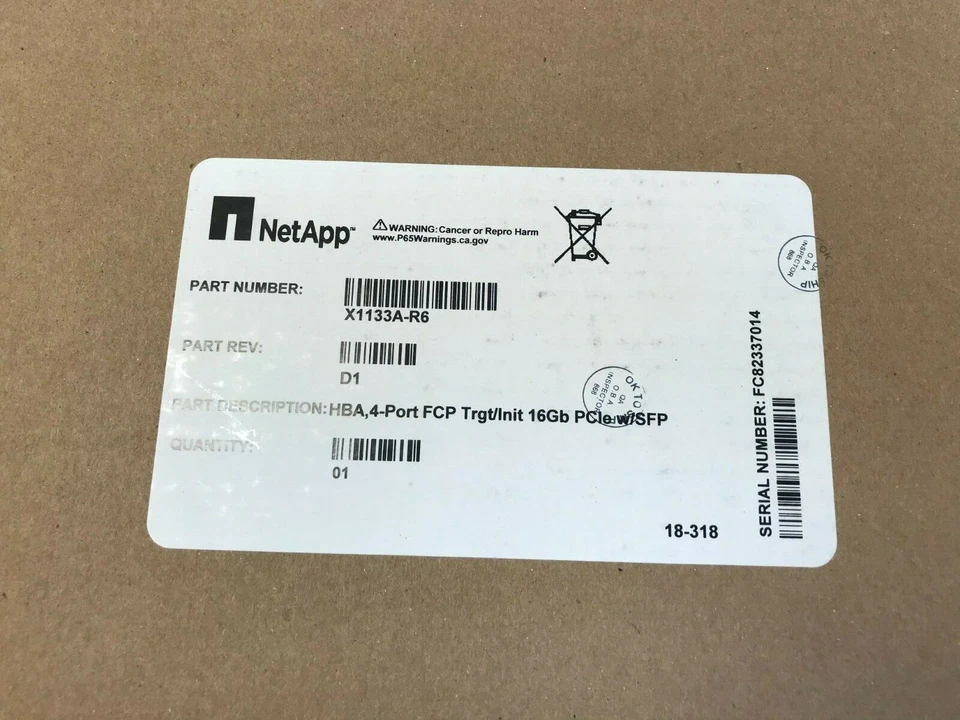 X1133A-R6 NetApp HBA 4-Port FCP Trgt/Init 16Gb PCIe w/SFP CARD ADAPTER NEW - Image 2 of 4
