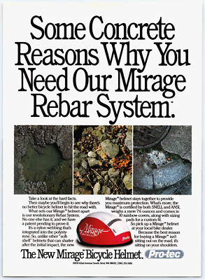 1989 PRINT AD Pro-tec Mirage Bicycle Helmet Nylon Rebar System Kent Washington