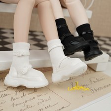 1/4MSD BJD Dad Shoes Clunky Sneakers Short Boots Elastic Upper Two Buckles White