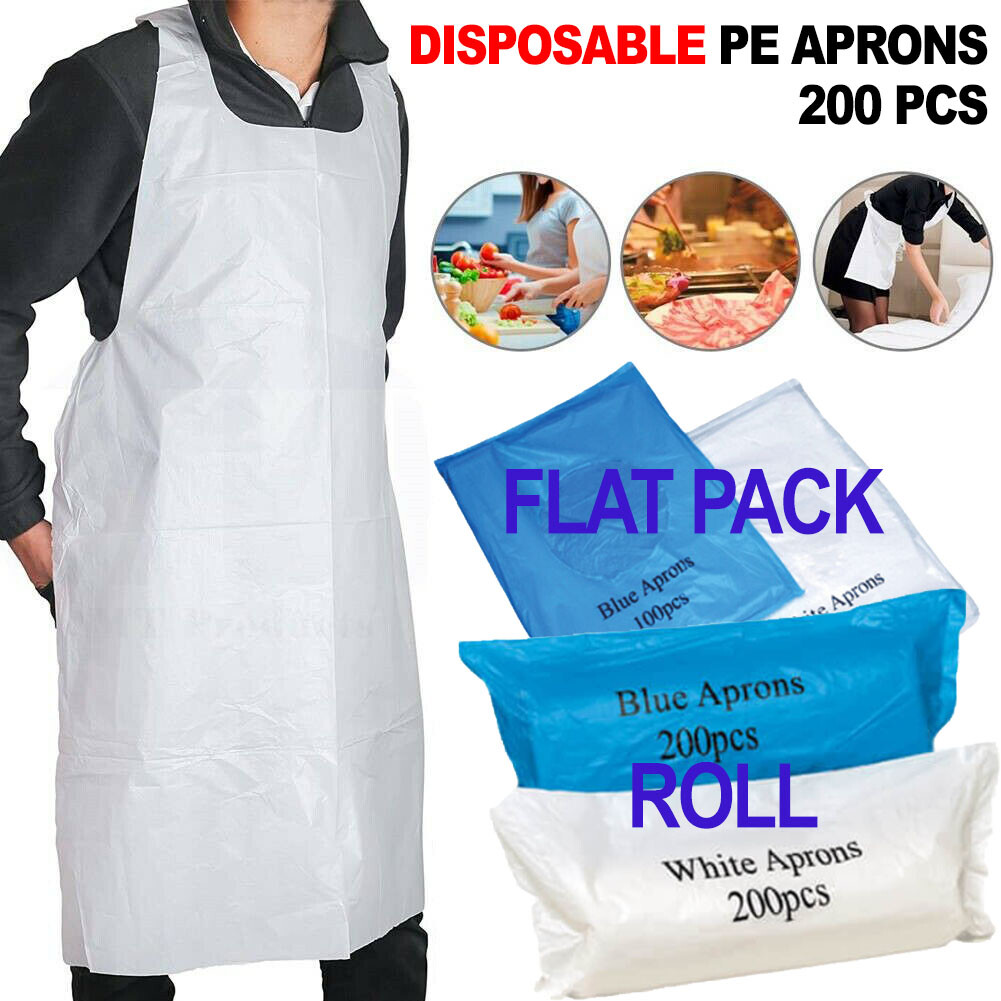200 Pcs Disposable Apron Polythene Plastic Aprons Flat Pack or Roll
