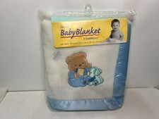 NOS Vintage Baby Blanket Fleece Cuddle Time Bear Blue Bear Puppy New 36x45