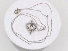 DELICATE LADIES 20" 10k WHITE GOLD ROPE NECKLACE  HEART PENDANT w 11 DIAMONDS 