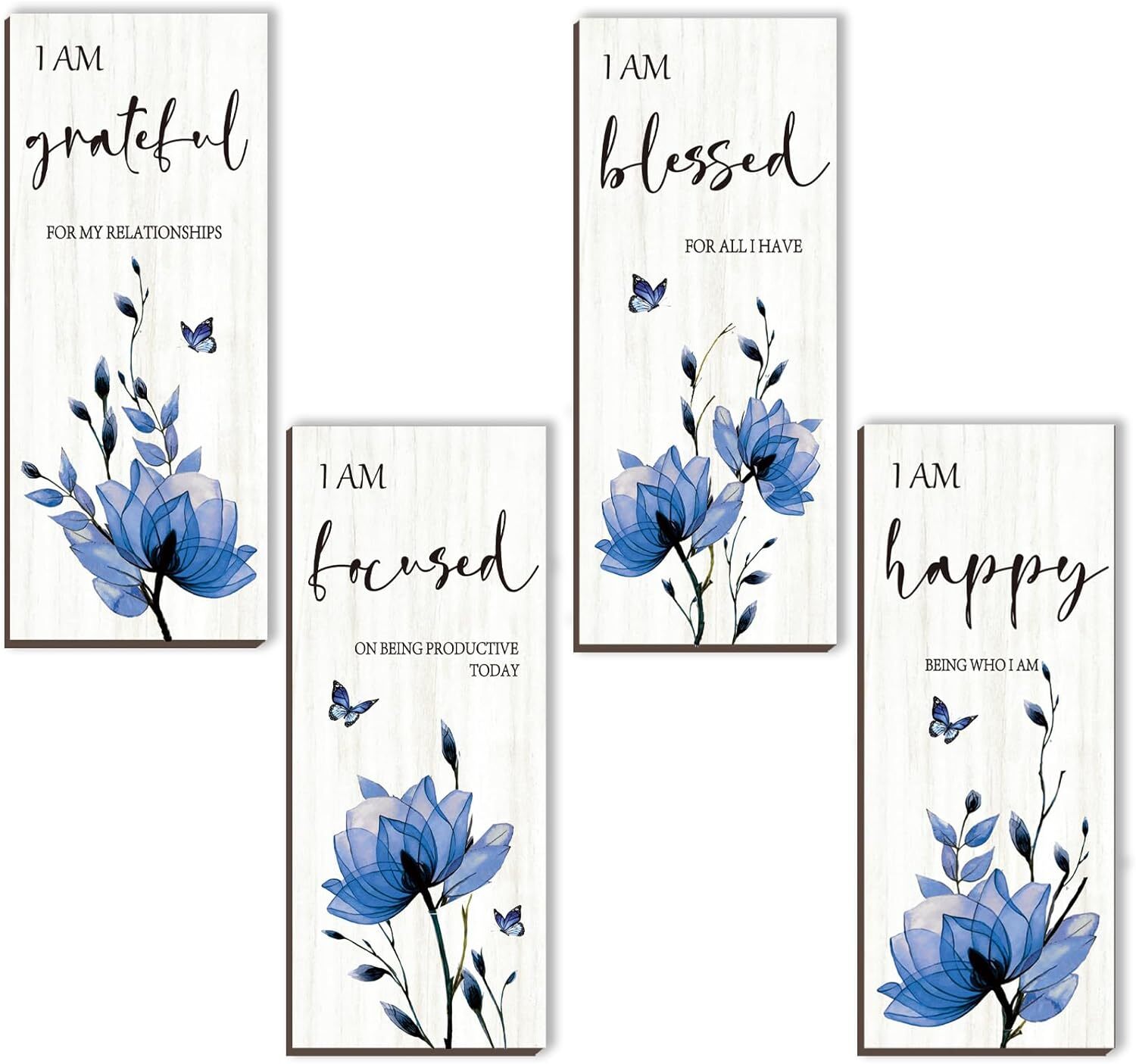 4 Pieces Blue Wall Decor Navy Blue Bathroom Decor Flower Pictures Wall Decor ...