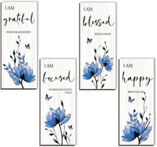 4 Pieces Blue Wall Decor Navy Blue Bathroom Decor Flower Pictures Wall Decor ...