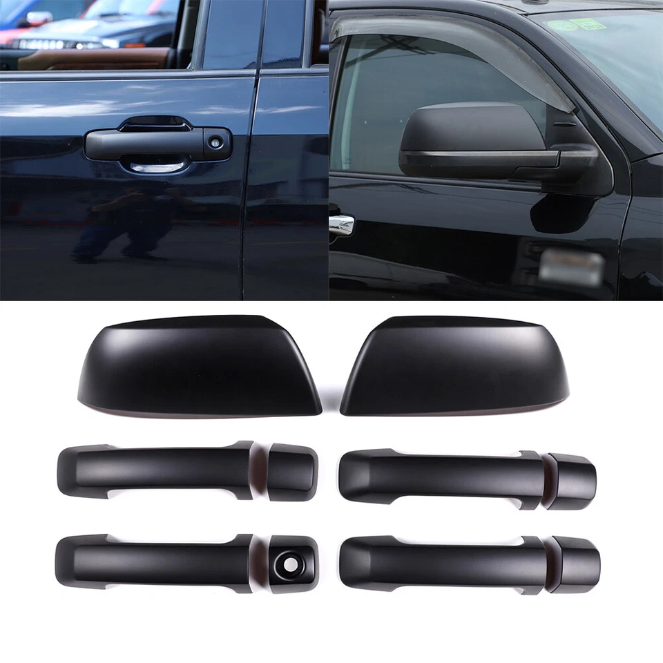 Kit de cubierta de manija de puerta con cubierta de espejo negro mate ABS para Toyota Tundra 2007-2021 Foto 2 de 4