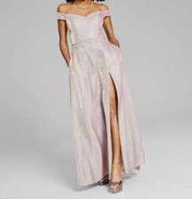  229 Blondie Nites Women's Juniors' Pink Metallic Off-the-Shoulder Gown Dress 3