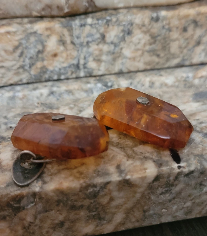 Gemelos grandes vintage de plata y ámbar báltico de la Unión Soviética de los años 70. urss. Foto 4 de 4