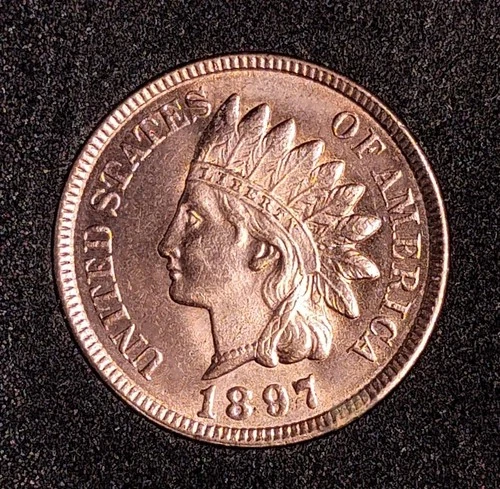 1897 Indian Head Cent Penny - Lustrous BU Fully Red GEM - Uncirculated