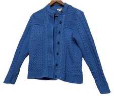 Vintage L.L. Bean Women s M Blue Cotton Cable Knit Button Up Cardigan Sweater