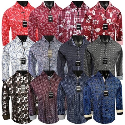 Designer Pattern Dress Shirt Mens Barabas Floral Stripe Casual Fashions Button