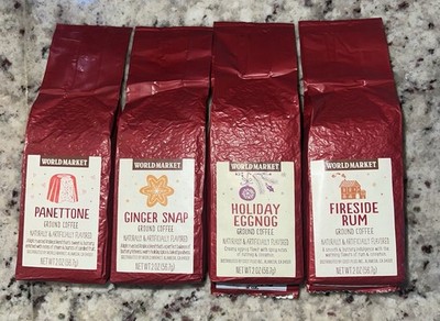 Lot Of 4 World Market Ground Coffee 2 Oz Fireside Rum Holiday Eggnog Ginger Snap