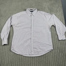 Tommy Hilfiger Shirt Mens XL Red Blue Striped Long Sleeve Slight Discolored See