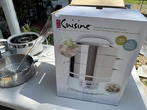 Euro Cuisine Food Steamer Stainless Steel Automatic Power Indicator Lights Timer