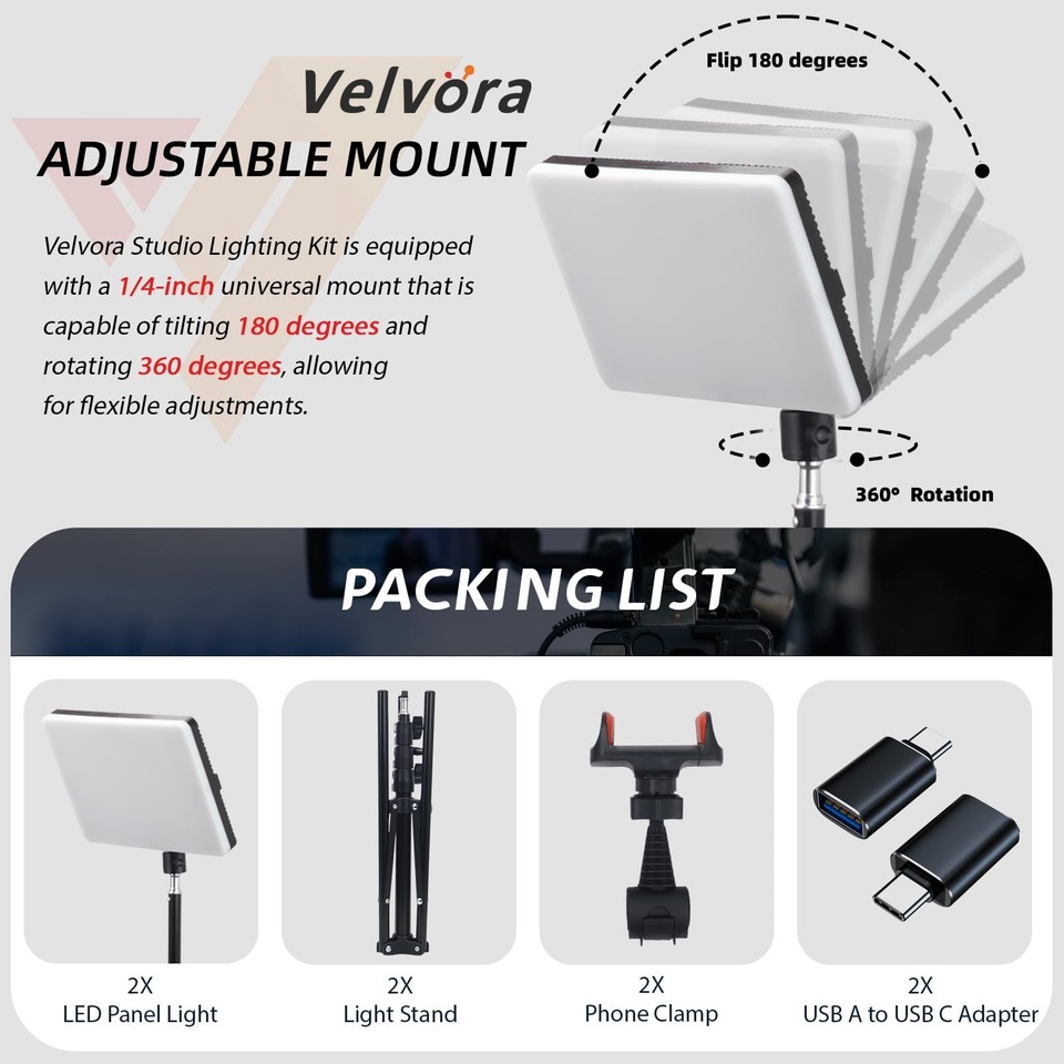 2er-Pack LED Video-Licht Mit Stativen – 23,6 Zoll Vollbild, 2500-7500K Dimmbar, 36W, 4000 Lumen, Für YouTube, TikTok & Streaming