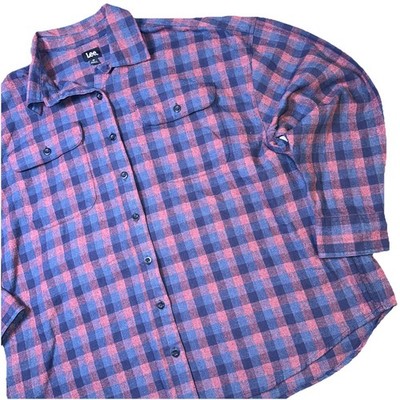 Lee Button Up Shirt Mens Size Medium Blue Plaid Long Sleeve