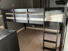 Black Small Double Pine Cabin Bed with Mattress Excellent Condition Collect Only