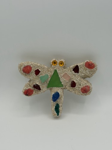 Whimsical Dragonfly Mosaic Stone Rocks Gravel Mixed Media Wall Art 6"