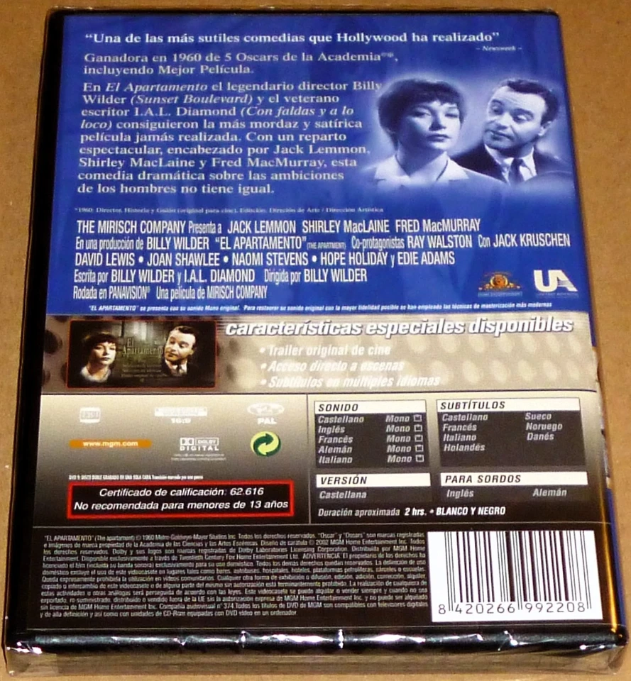 EL APARTAMENTO / THE APARTMENT (DVD R2) English Français Deutsch Italiano Españo - Imagen 3 de 3