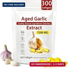 Odorless Garlic 7500mg Per Servings, 300 Softgels  2 Years Aged Garlic Extra...
