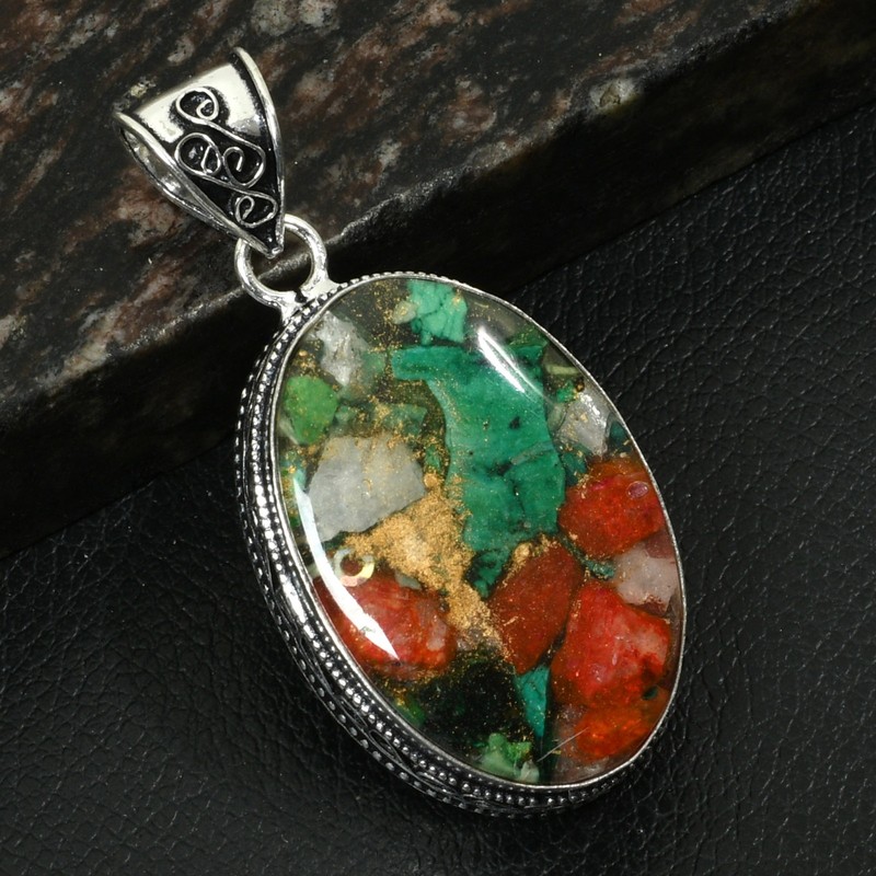 Oyster Turquoise Gemstone Handmade Antique Design Pendant Jewelry 2.4" AP-37254