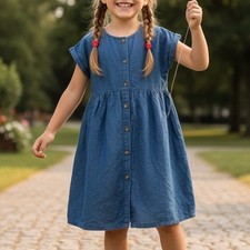 Uniqlo Girls Blue Chambray Dress Size 7-8 Front Buttons Preppy School Casual NWT