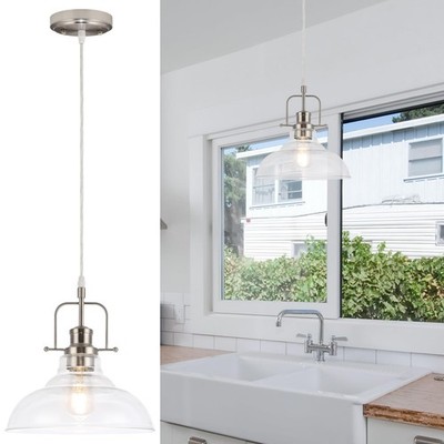WILON Brushed Nickel Glass Pendant Lights Kitchen Island Lighting, Modern Han...