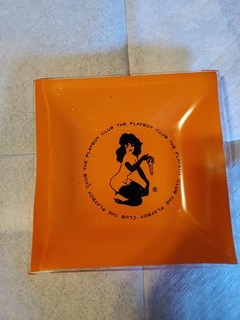 Vintage 1960's The Playboy Club Orange Glass Ashtray Key Dish Tray Collectible