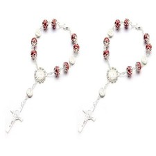 2 Pcs Car Rosary Rearview Mirror Auto Rosary Hanging Personalized Car Cross Red