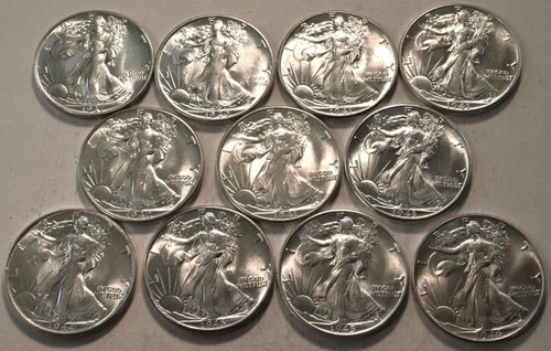 Lot (11) Uncirculated Walking Liberty Half Dollars 1937 1940 S 1941 D Silver 50C