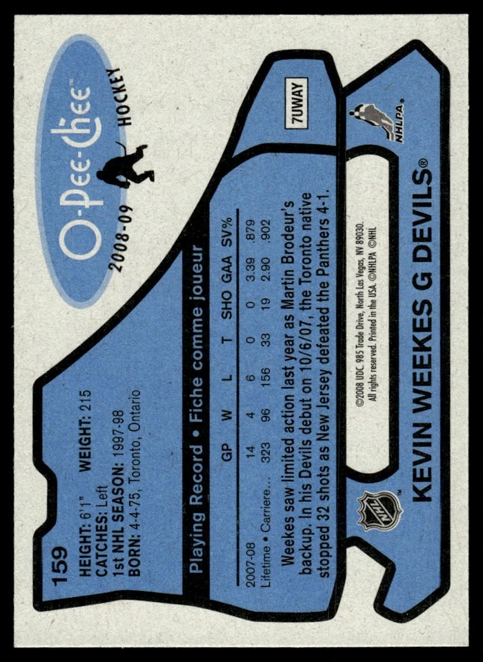 2008-09 O-Pee-Chee 1979-80 Retro Kevin Weekes New Jersey Devils #159 - Image 2 of 2