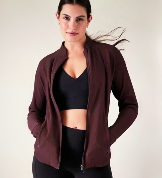 Athleta Sz Large Salutation Ribbed Spiced Cabernet Burgundy Jacket