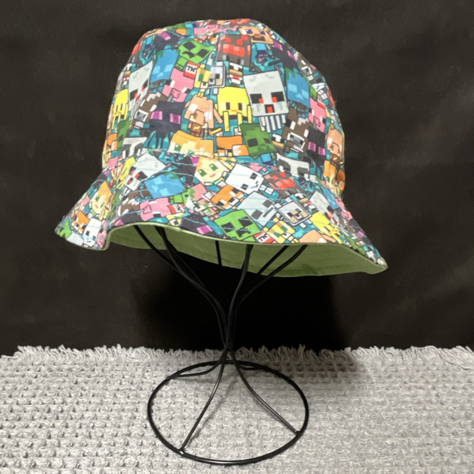Minecraft Creeper Reversible Bucket Hat Green Multicolor Cotton Boys