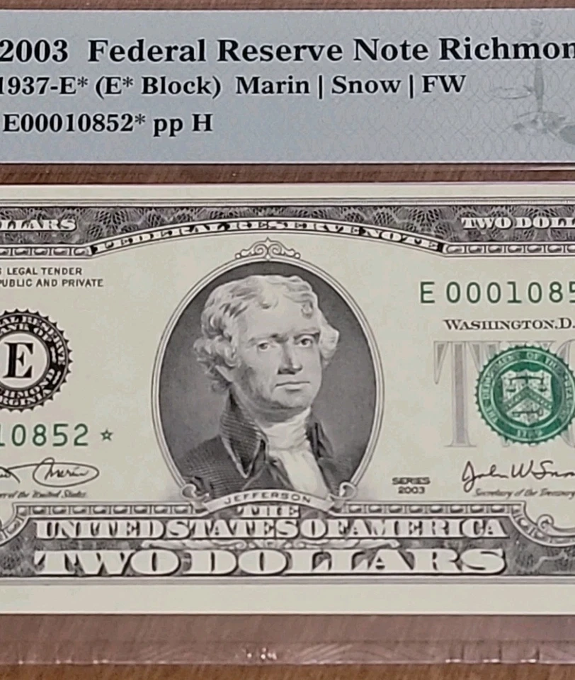**STARNOTE LOW SERIAL 2003 $2 Federal Reserve Note** - Image 2 of 4