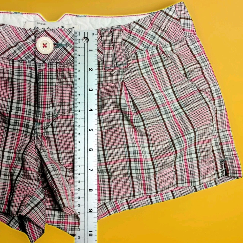 Aeropostale 女孩格子短裤尺寸 5/6 红色绿色白色棉休闲夏季 — 第 3/4 张图片