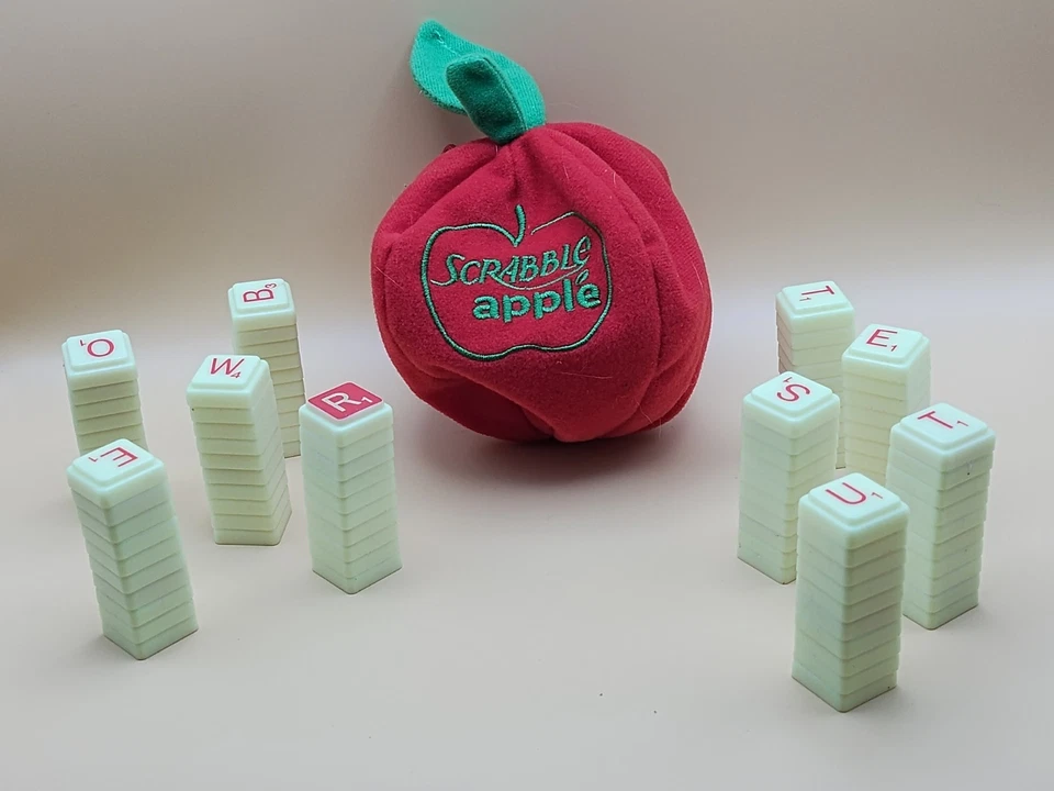 Scrabble Apple Word Game Crossword Tiles by Hasbro Parker Brothers Cloth Apple - Image 4 of 4